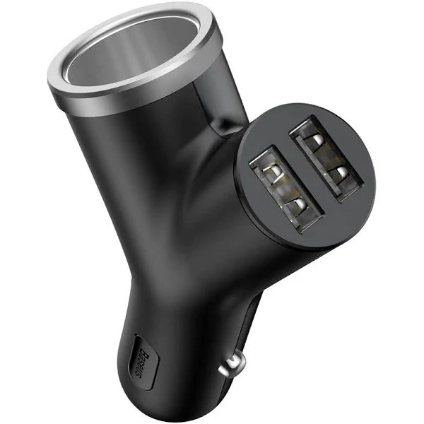 BASEUS Y-SHAPE DUAL USB CAR CHARGER WITH CIGARETTE EXTENDED PORT 6953156280250 BASEUS Y-SHAPE DUAL USB CAR CHARGER WITH CIGARETTE EXTENDED PORT 6953156280250